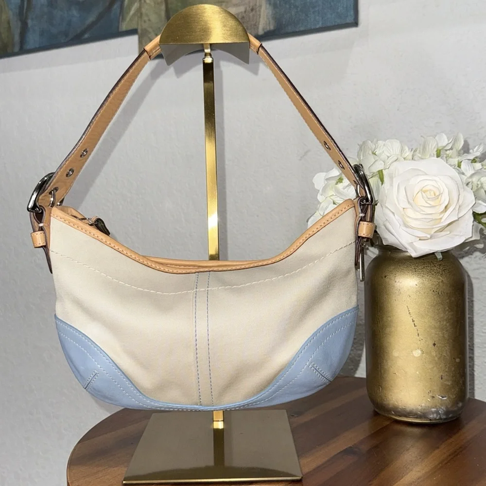 Coach RARE Y2K SoHo Blue & green Leather/Twill Hobo
Shoulder Bag L3J-4431 - Picture 5 of 13